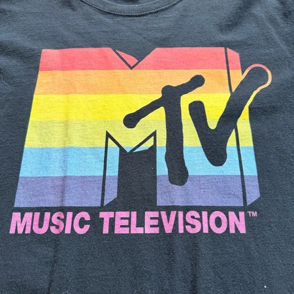 MTV Rainbow Stripes Logo Tee in Black - Picture 2 of 3